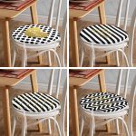 4'lü Siyah Beyaz Altın Varaklı Motifler Dijital Baskılı Yuvarlak Fermuarlı Sandalye Minderi Seti Realhomes