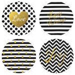 4'lü Siyah Beyaz Altın Varaklı Motifler Dijital Baskılı Yuvarlak Fermuarlı Sandalye Minderi Seti Realhomes