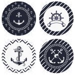 4'lü Lacivert Beyaz Çapa Tasarımlı Dekoratig Yuvarlak Fermuarlı Sandalye Minderi Seti Realhomes