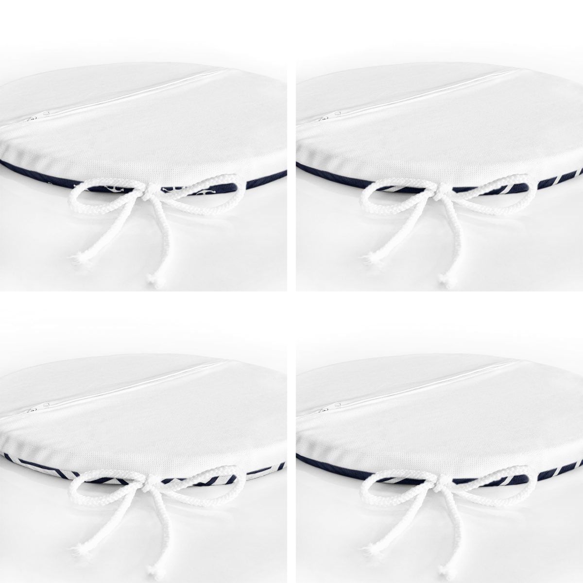 4'lü Lacivert Beyaz Çapa Tasarımlı Dekoratig Yuvarlak Fermuarlı Sandalye Minderi Seti Realhomes