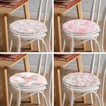 4'lü Geometrik Mermer Desenli Pembe Çiçek Motifli Dijital Baskılı Modern Yuvarlak Fermuarlı Sandalye Minderi Seti Realhomes