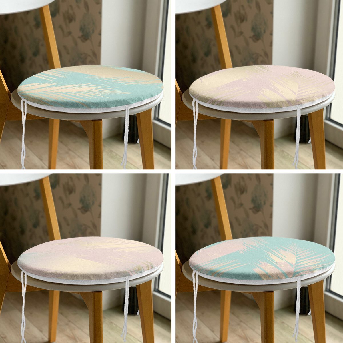 4'lü Soft Renkli Özel Tasarım Dekoratif Yuvarlak Fermuarlı Sandalye Minderi Seti Realhomes