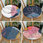 4'lü Renkli Bohem Yaprak Çizimli Özel Tasarım Yuvarlak Fermuarlı Sandalye Minderi Seti Realhomes