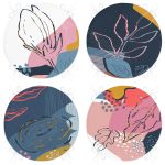 4'lü Renkli Bohem Yaprak Çizimli Özel Tasarım Yuvarlak Fermuarlı Sandalye Minderi Seti Realhomes