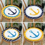 - RealHomes Yuvarlak Fermuarlı Sandalye Minderi - Realhomes  4'lü Sarı Lacivert Çapa Motifli Özel Tasarım Yuvarlak Fermuarlı Sandalye Minderi Seti Realhomes