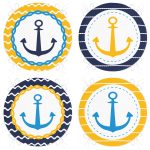 - RealHomes Yuvarlak Fermuarlı Sandalye Minderi - Realhomes  4'lü Sarı Lacivert Çapa Motifli Özel Tasarım Yuvarlak Fermuarlı Sandalye Minderi Seti Realhomes