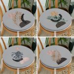 4'lü Gri Zeminde Gümüş Ve Gold Yaprak Tasarımlı Modern Yuvarlak Fermuarlı Sandalye Minderi Seti Realhomes