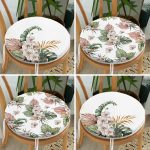 4'lü Kurumuş Tropik Yaprak Tasarımlı Dijital Baskılı Modern Yuvarlak Fermuarlı Sandalye Minderi Seti Realhomes