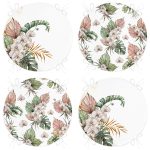 4'lü Kurumuş Tropik Yaprak Tasarımlı Dijital Baskılı Modern Yuvarlak Fermuarlı Sandalye Minderi Seti Realhomes