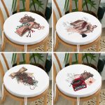 - RealHomes Yuvarlak Fermuarlı Sandalye Minderi - Realhomes  4'lü Beyaz Zemin Özel Tasarımlı Dijital Baskılı Modern Yuvarlak Fermuarlı Sandalye Minderi Seti Realhomes