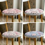 4'lü Pastel Zemin Kurumuş Çiçek Çizimli Dijital Baskılı Modern Yuvarlak Fermuarlı Sandalye Minderi Seti Realhomes