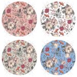 4'lü Pastel Zemin Kurumuş Çiçek Çizimli Dijital Baskılı Modern Yuvarlak Fermuarlı Sandalye Minderi Seti Realhomes