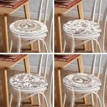 - RealHomes Yuvarlak Fermuarlı Sandalye Minderi - Realhomes 4'lü Beyaz Zemin Etnik Kara Kalem Çizimli Dijital Baskılı Modern Yuvarlak Fermuarlı Sandalye Minderi Seti Realhomes