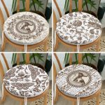 - RealHomes Yuvarlak Fermuarlı Sandalye Minderi - Realhomes 4'lü Beyaz Zemin Etnik Kara Kalem Çizimli Dijital Baskılı Modern Yuvarlak Fermuarlı Sandalye Minderi Seti Realhomes