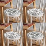 - RealHomes Yuvarlak Fermuarlı Sandalye Minderi - Realhomes 4'lü Beyaz Zemin Etnik Kara Kalem Çizimli Dijital Baskılı Modern Yuvarlak Fermuarlı Sandalye Minderi Seti Realhomes