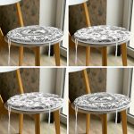 - RealHomes Yuvarlak Fermuarlı Sandalye Minderi - Realhomes 4'lü Beyaz Zemin Etnik Kara Kalem Çizimli Dijital Baskılı Modern Yuvarlak Fermuarlı Sandalye Minderi Seti Realhomes