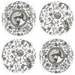 - RealHomes Yuvarlak Fermuarlı Sandalye Minderi - Realhomes 4'lü Beyaz Zemin Etnik Kara Kalem Çizimli Dijital Baskılı Modern Yuvarlak Fermuarlı Sandalye Minderi Seti Realhomes