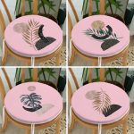 4'lü Pembe Zemin Üzeinde Gümüş Ve Gold Yaprak Tasarımlı Modern Yuvarlak Fermuarlı Sandalye Minderi Seti Realhomes