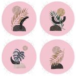 4'lü Pembe Zemin Üzeinde Gümüş Ve Gold Yaprak Tasarımlı Modern Yuvarlak Fermuarlı Sandalye Minderi Seti Realhomes