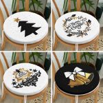 4'lü Siyah Beyaz Gold Detaylı Mery Christmas Temalı Dijital Baskılı Modern Yuvarlak Fermuarlı Sandalye Minderi Seti Realhomes