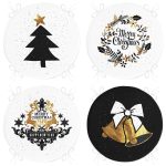 4'lü Siyah Beyaz Gold Detaylı Mery Christmas Temalı Dijital Baskılı Modern Yuvarlak Fermuarlı Sandalye Minderi Seti Realhomes