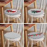 - RealHomes Yuvarlak Fermuarlı Sandalye Minderi - Realhomes  4'lü Gri Ekose Zeminli Kuş Tasarımlı Dijital Baskılı Modern Yuvarlak Fermuarlı Sandalye Minderi Seti Realhomes