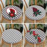 - RealHomes Yuvarlak Fermuarlı Sandalye Minderi - Realhomes  4'lü Gri Ekose Zeminli Kuş Tasarımlı Dijital Baskılı Modern Yuvarlak Fermuarlı Sandalye Minderi Seti Realhomes