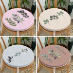 - RealHomes Yuvarlak Fermuarlı Sandalye Minderi - Realhomes  4'lü Renkli Zemin Yaprak Dalları Özel Tasarım Dijital Baskılı Modern Yuvarlak Fermuarlı Sandalye Minderi Seti Realhomes