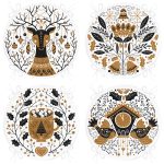 4'lü Kahve & Siyah Renkli Özel Tasarım Dijital Baskılı Modern Yuvarlak Fermuarlı Sandalye Minderi Seti Realhomes