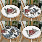 - RealHomes Yuvarlak Fermuarlı Sandalye Minderi - Realhomes 4'lü Bağ Evi Özel Tasarım Kış Temalı Dijital Baskılı Modern Yuvarlak Fermuarlı Sandalye Minderi Seti Realhomes