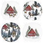 - RealHomes Yuvarlak Fermuarlı Sandalye Minderi - Realhomes 4'lü Bağ Evi Özel Tasarım Kış Temalı Dijital Baskılı Modern Yuvarlak Fermuarlı Sandalye Minderi Seti Realhomes