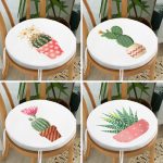 4'lü Sevimli Saksılı Kaktüs Tasarımlı Dijital Baskılı Modern Yuvarlak Fermuarlı Sandalye Minderi Seti Realhomes