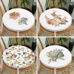 - RealHomes Yuvarlak Fermuarlı Sandalye Minderi - Realhomes  4'lü Çiçek Desenli Özel Tasarım Dijital Baskılı Modern Yuvarlak Fermuarlı Sandalye Minderi Seti Realhomes