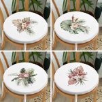 - RealHomes Yuvarlak Fermuarlı Sandalye Minderi - Realhomes  4'lü Egzotik Yaprak Tasarımlı Dijital Baskılı Modern Yuvarlak Fermuarlı Sandalye Minderi Seti Realhomes