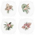 - RealHomes Yuvarlak Fermuarlı Sandalye Minderi - Realhomes  4'lü Egzotik Yaprak Tasarımlı Dijital Baskılı Modern Yuvarlak Fermuarlı Sandalye Minderi Seti Realhomes