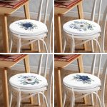 - RealHomes Yuvarlak Fermuarlı Sandalye Minderi - Realhomes  4'lü Mavi Beyaz Gül Tasarımlı Dijital Baskılı Modern Yuvarlak Fermuarlı Sandalye Minderi Seti Realhomes