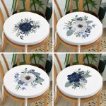 - RealHomes Yuvarlak Fermuarlı Sandalye Minderi - Realhomes  4'lü Mavi Beyaz Gül Tasarımlı Dijital Baskılı Modern Yuvarlak Fermuarlı Sandalye Minderi Seti Realhomes