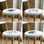 - RealHomes Yuvarlak Fermuarlı Sandalye Minderi - Realhomes  4'lü Mavi Beyaz Gül Tasarımlı Dijital Baskılı Modern Yuvarlak Fermuarlı Sandalye Minderi Seti Realhomes