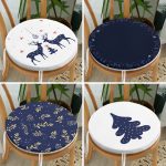 - RealHomes Yuvarlak Fermuarlı Sandalye Minderi - Realhomes  4'lü Lacivert Yılbaşı Temalı Dijital Baskılı Modern Yuvarlak Fermuarlı Sandalye Minderi Seti Realhomes