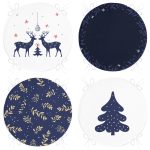 - RealHomes Yuvarlak Fermuarlı Sandalye Minderi - Realhomes  4'lü Lacivert Yılbaşı Temalı Dijital Baskılı Modern Yuvarlak Fermuarlı Sandalye Minderi Seti Realhomes