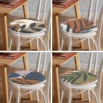 - RealHomes Yuvarlak Fermuarlı Sandalye Minderi - Realhomes  4'lü Özel Tasarım İnce Dal Yaprakları Dijital Baskılı Modern Yuvarlak Fermuarlı Sandalye Minderi Seti Realhomes