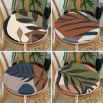 - RealHomes Yuvarlak Fermuarlı Sandalye Minderi - Realhomes  4'lü Özel Tasarım İnce Dal Yaprakları Dijital Baskılı Modern Yuvarlak Fermuarlı Sandalye Minderi Seti Realhomes