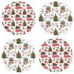 4'lü Yılbaşı Çam Ağacı Özel Tasarımlı Dijital Baskılı Modern Yuvarlak Fermuarlı Sandalye Minderi Seti Realhomes