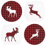 4'lü Ekose Geyik Desenli Dijital Baskılı Modern Yuvarlak Fermuarlı Sandalye Minderi Seti Realhomes