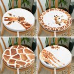 4'lü Özel Çizim Zürafa Tasarımlı Dijital Baskılı Modern Yuvarlak Fermuarlı Sandalye Minderi Seti Realhomes