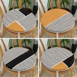 - RealHomes Yuvarlak Fermuarlı Sandalye Minderi - Realhomes  4'lü Çizgili Etnik İskandinav Tasarımlı Dijital Baskılı Modern Yuvarlak Fermuarlı Sandalye Minderi Seti Realhomes