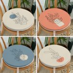 - RealHomes Yuvarlak Fermuarlı Sandalye Minderi - Realhomes  4'lü Renkli Zemin Deniz Yosunu Çizimli Dijital Baskılı Modern Yuvarlak Fermuarlı Sandalye Minderi Seti Realhomes