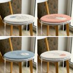 - RealHomes Yuvarlak Fermuarlı Sandalye Minderi - Realhomes  4'lü Renkli Zemin Deniz Yosunu Çizimli Dijital Baskılı Modern Yuvarlak Fermuarlı Sandalye Minderi Seti Realhomes