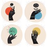 4'lü Çiçek Tasarımlı El Motifli Dijital Baskılı Modern Yuvarlak Fermuarlı Sandalye Minderi Seti Realhomes