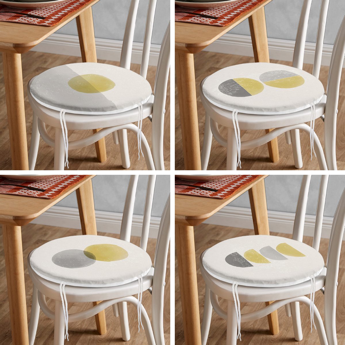 4'lü Soyut Çizimli Pastel Renkli Özel Tasarım Dijital Baskılı Modern Yuvarlak Fermuarlı Sandalye Minderi Seti Realhomes